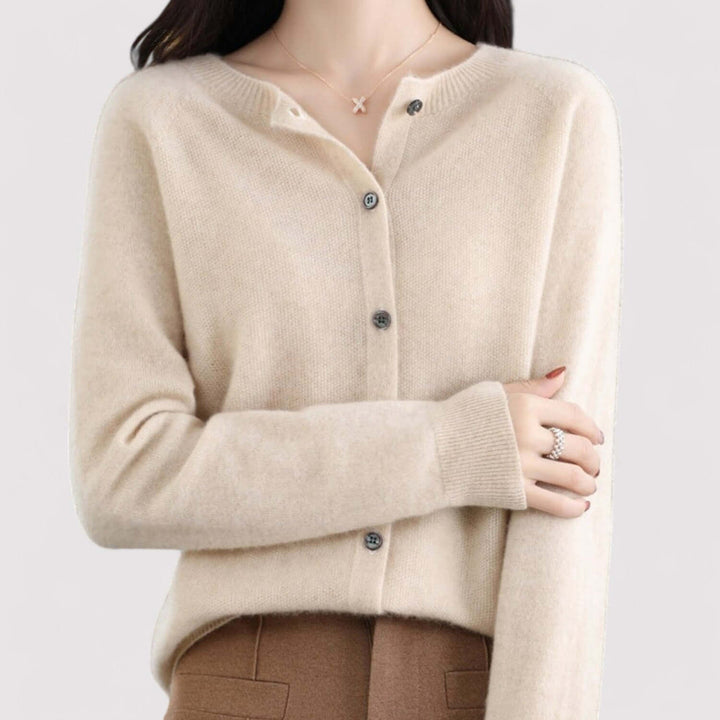 Women's elegant open-neck cardigan. Comfortable, versatile long sleeve knitwear for sophisticated everyday style.