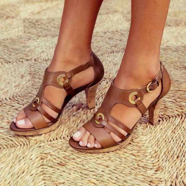 Stylish women's heeled sandals with a comfortable chunky heel and open toe design.