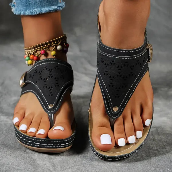 Chic women's slip-on open toe sandals with cushioned footbed for all-day supportive comfort.