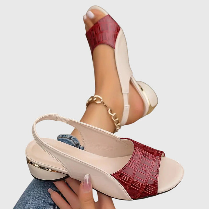 Comfortable women's open-toe block heel sandals, ideal for elegant summer events and versatile wear.