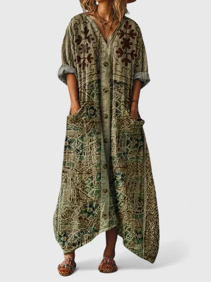 Versatile women's pocket dress, loose fit & flowy, great for a chic casual summer look.