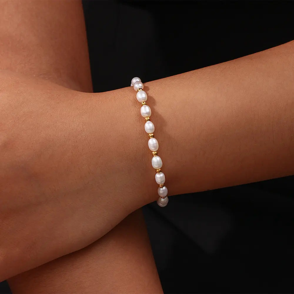 Delicate pearl and gold bracelet for women, a beautiful elegant gift for her, classic style.