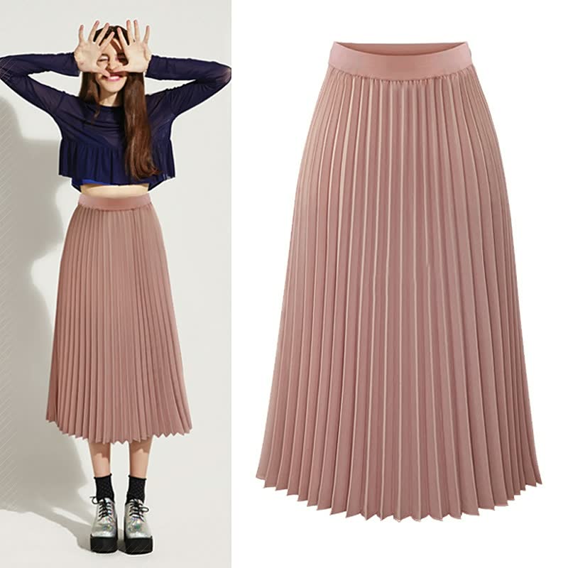 Chic white high waist pleated midi skirt with A-line cut, perfect for casual or workwear.
