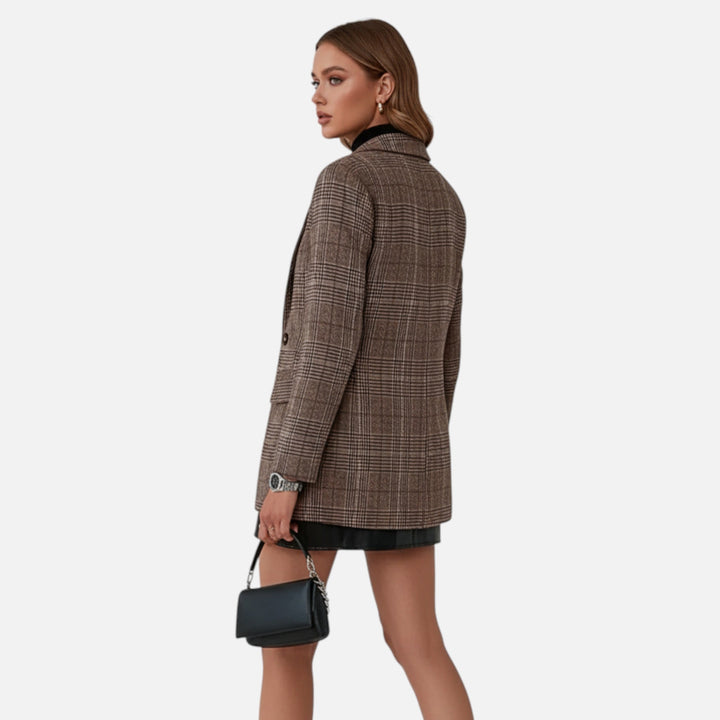 Stylish women's plaid lapel blazer, a timeless workwear essential for women seeking professional and smart attire.