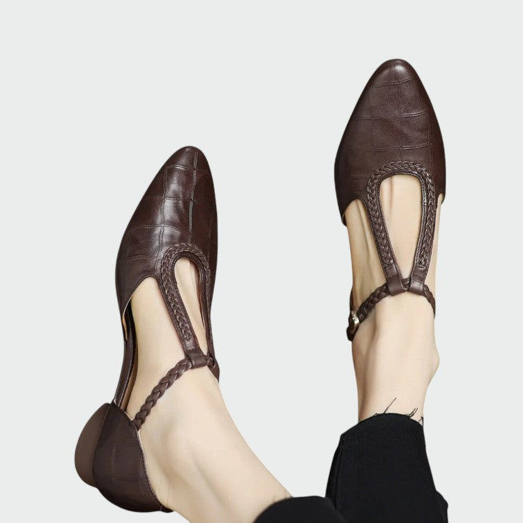 Elegant pointed T-bar Mary Jane shoes for women, a classic footwear choice for versatile styling.
