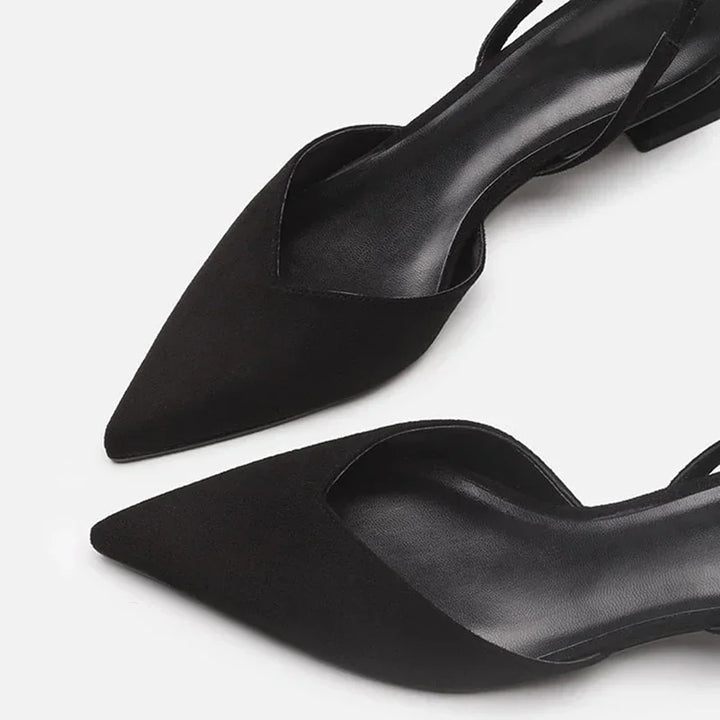 Comfortable women's pointed toe kitten heel slingbacks. Versatile low heel shoes for workwear, office, or events.
