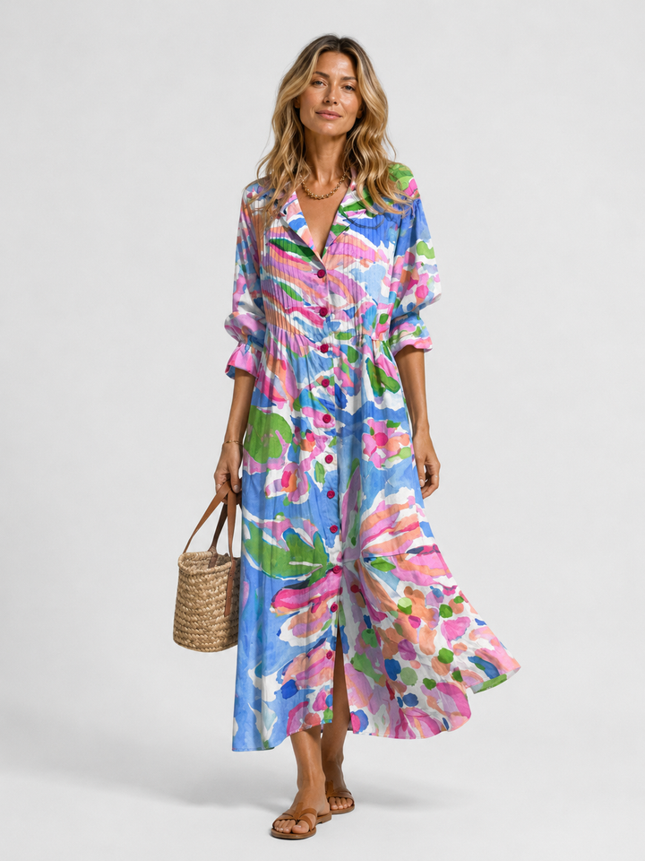 Stylish women's printed midi dress, ideal for summer outings, vacation, or an elegant casual look.