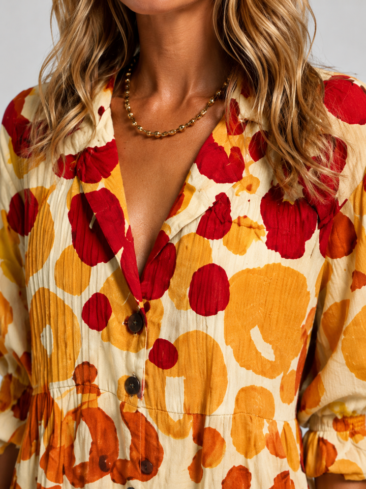 Soft, comfortable women's printed midi dress, designed for flowy movement and stylish summer relaxation.