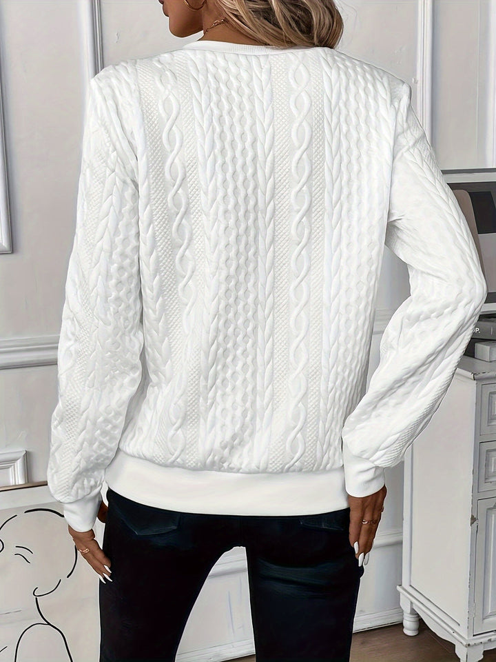 Front view of women's chic quarter zip sweater, a staple for casual elegance.