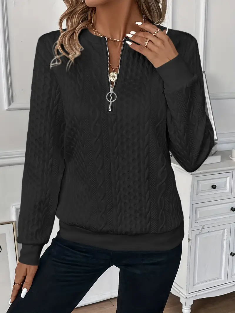 Women's elegant long sleeve sweater, featuring a practical quarter zip design.