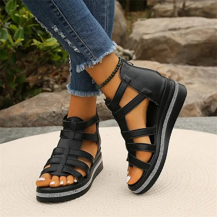 Women's stylish summer wedge sandals, with dazzling rhinestones for an elegant, fashionable look.