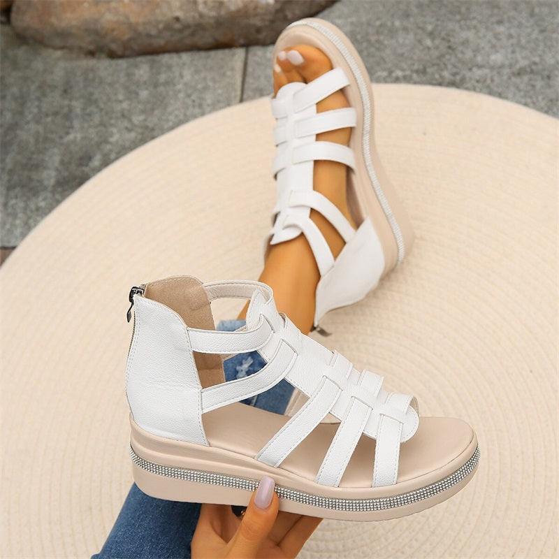 Dazzling women's wedge sandals with sparkling rhinestones, ideal for evening footwear.