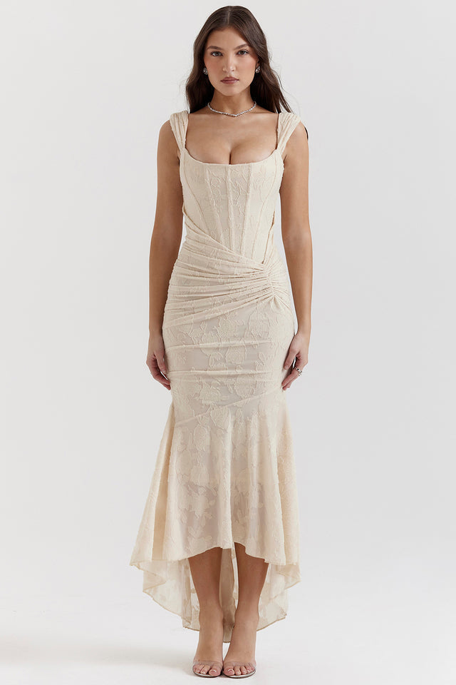 Gorgeous ruched maxi dress for women in a vibrant hue, perfect for wedding guests & parties.