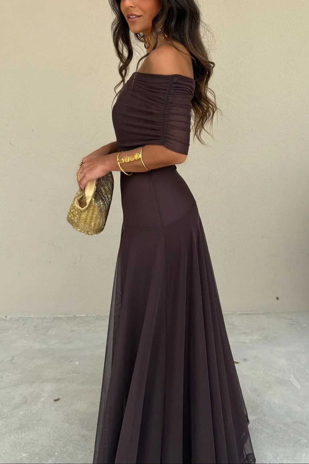 Romantic women's summer maxi dress with a stylish ruched one-shoulder design, perfect for special events.
