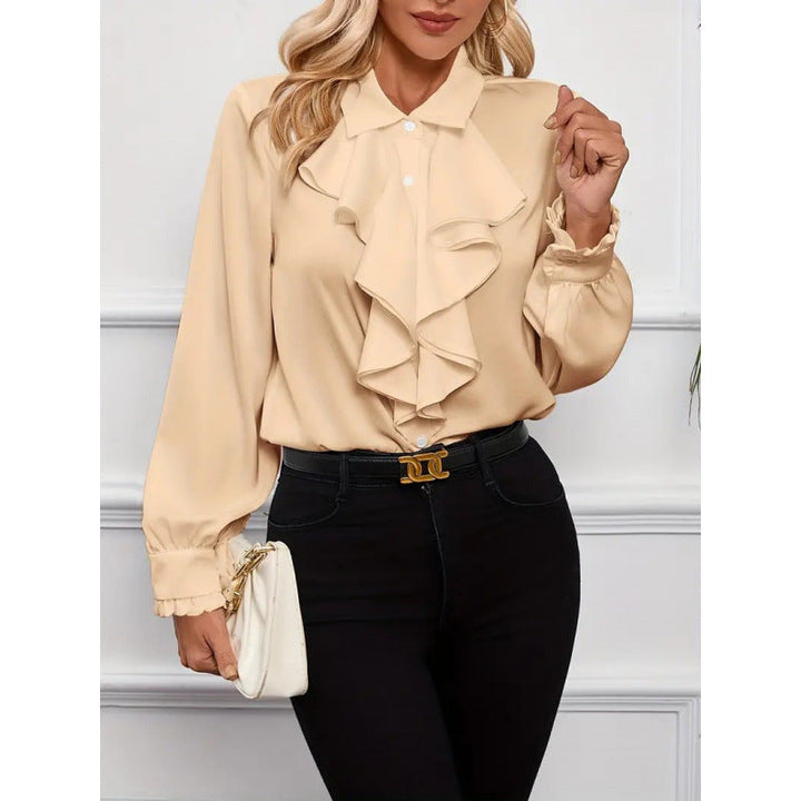 Chic and comfortable women's ruffle sleeve blouse, a must-have fashion item.