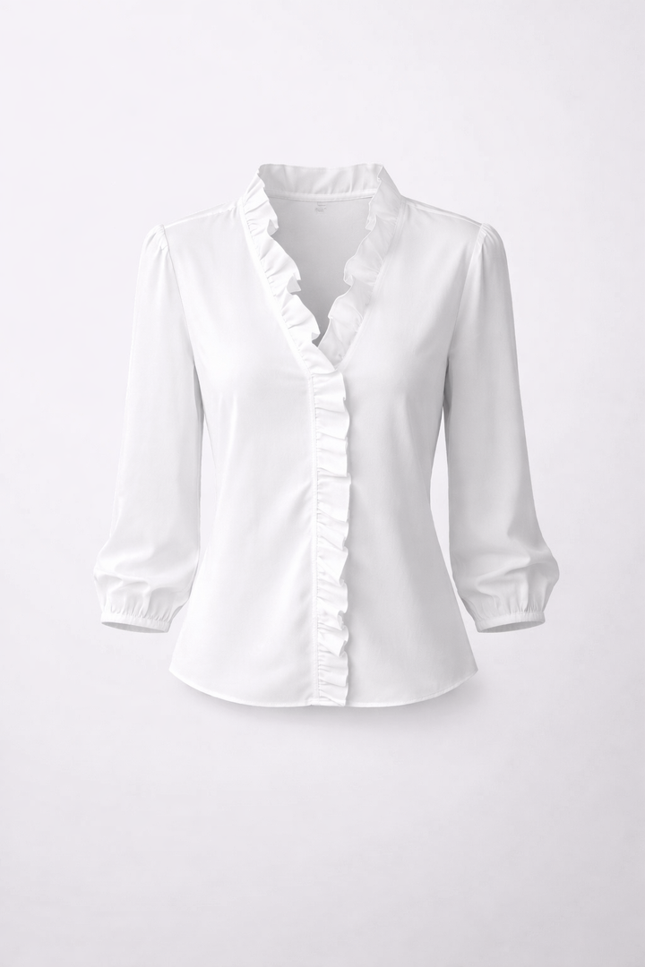Women's Elegant Ruffle V-Neck Blouse | Soft Feminine Long Sleeve Top