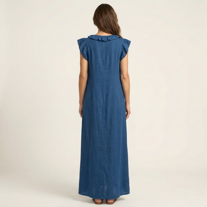 Versatile elegant women's ruffle V-neck maxi dress, a stylish option for summer casual, holiday & day outfits.