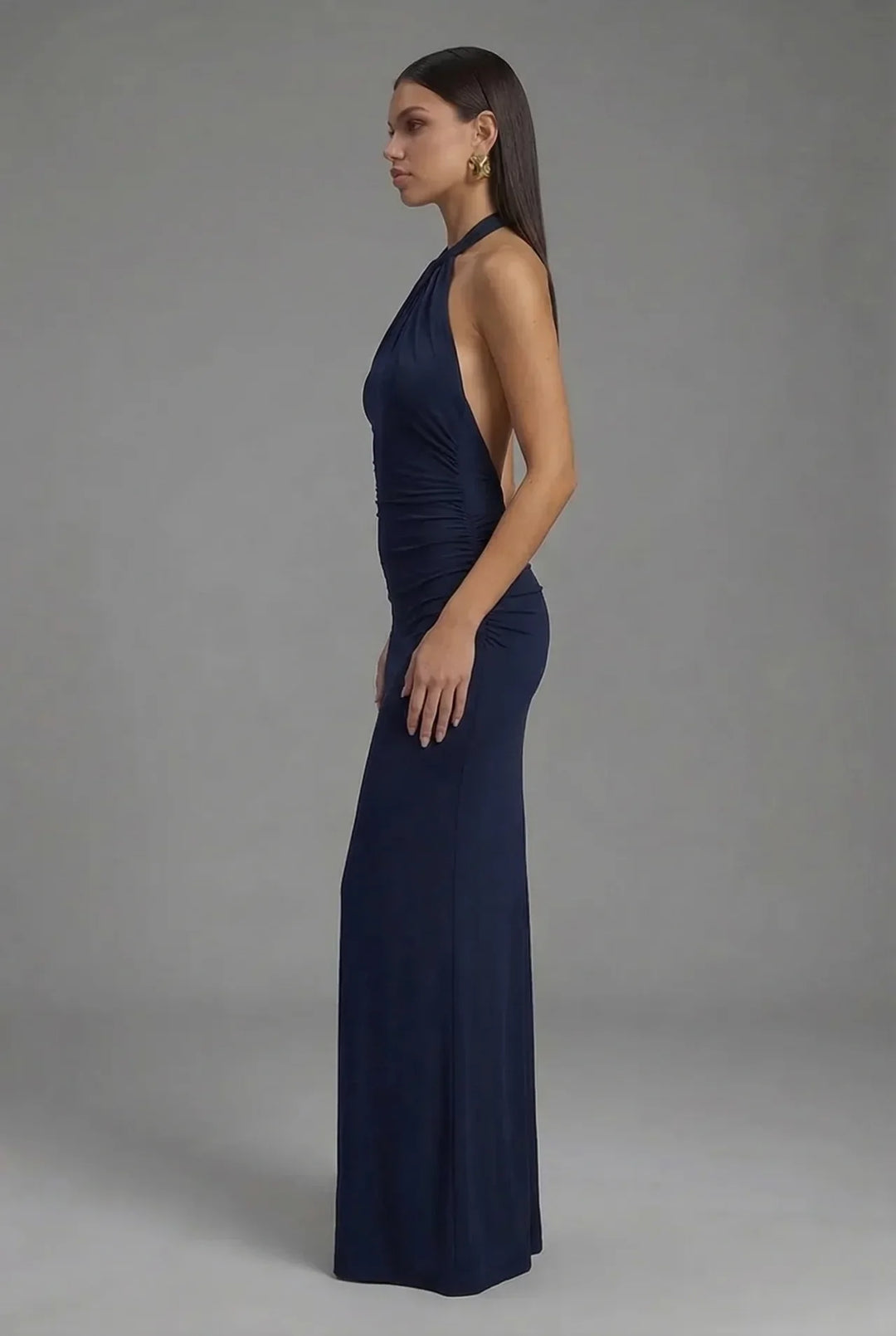 Stylish halter top maxi dress in luxurious satin, sophisticated design