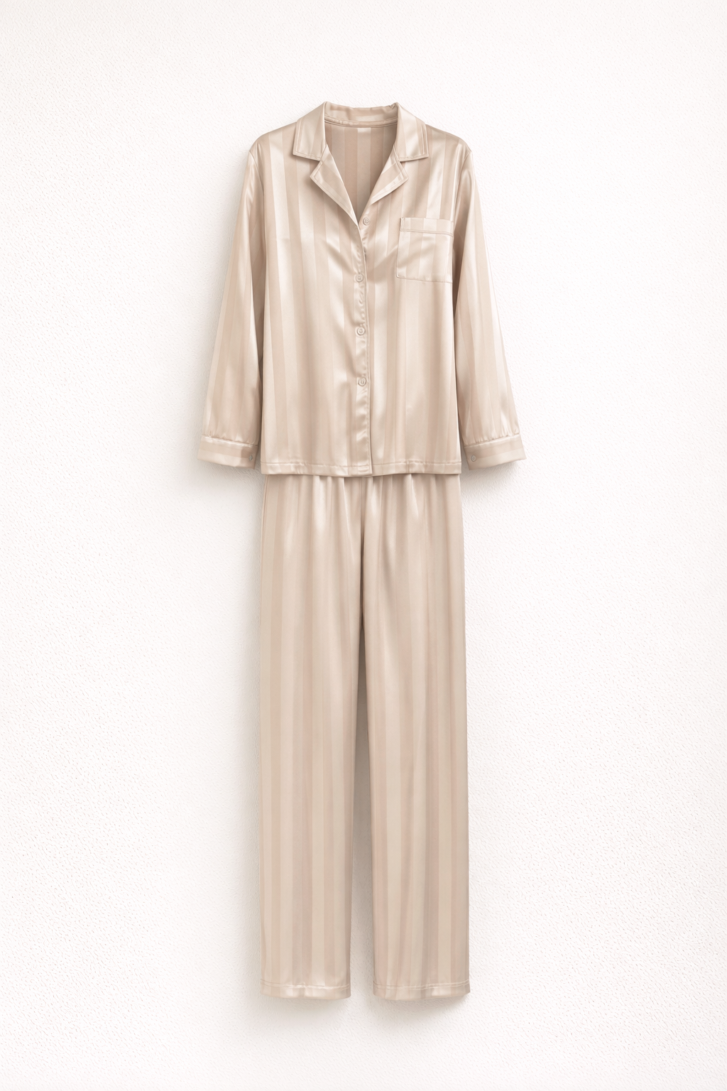Model wearing the chic women's satin two-piece lounge set for ultimate comfort.