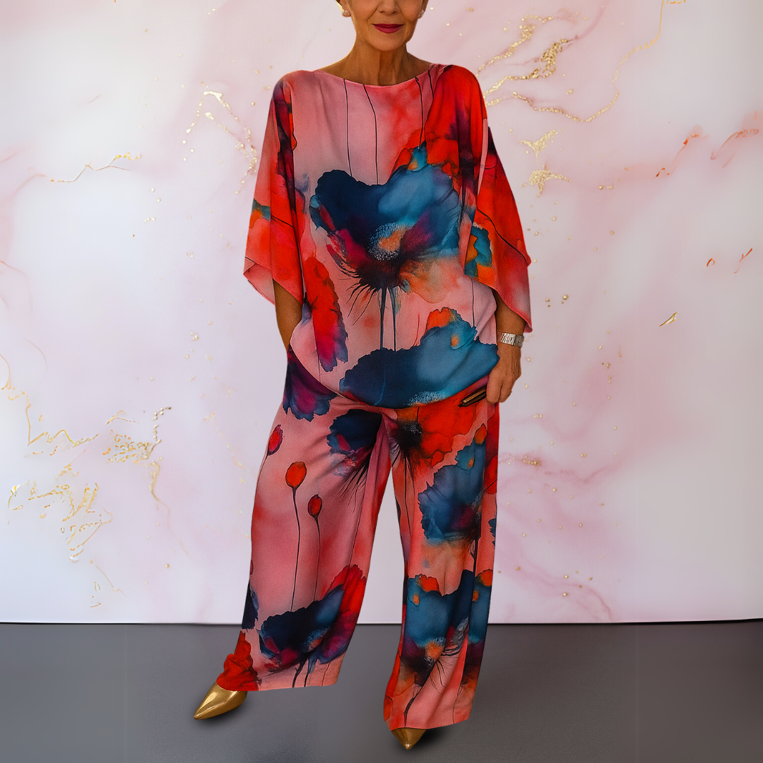 Elegant women's satin resort wear two-piece set, perfect for a luxurious and comfortable fashion statement.