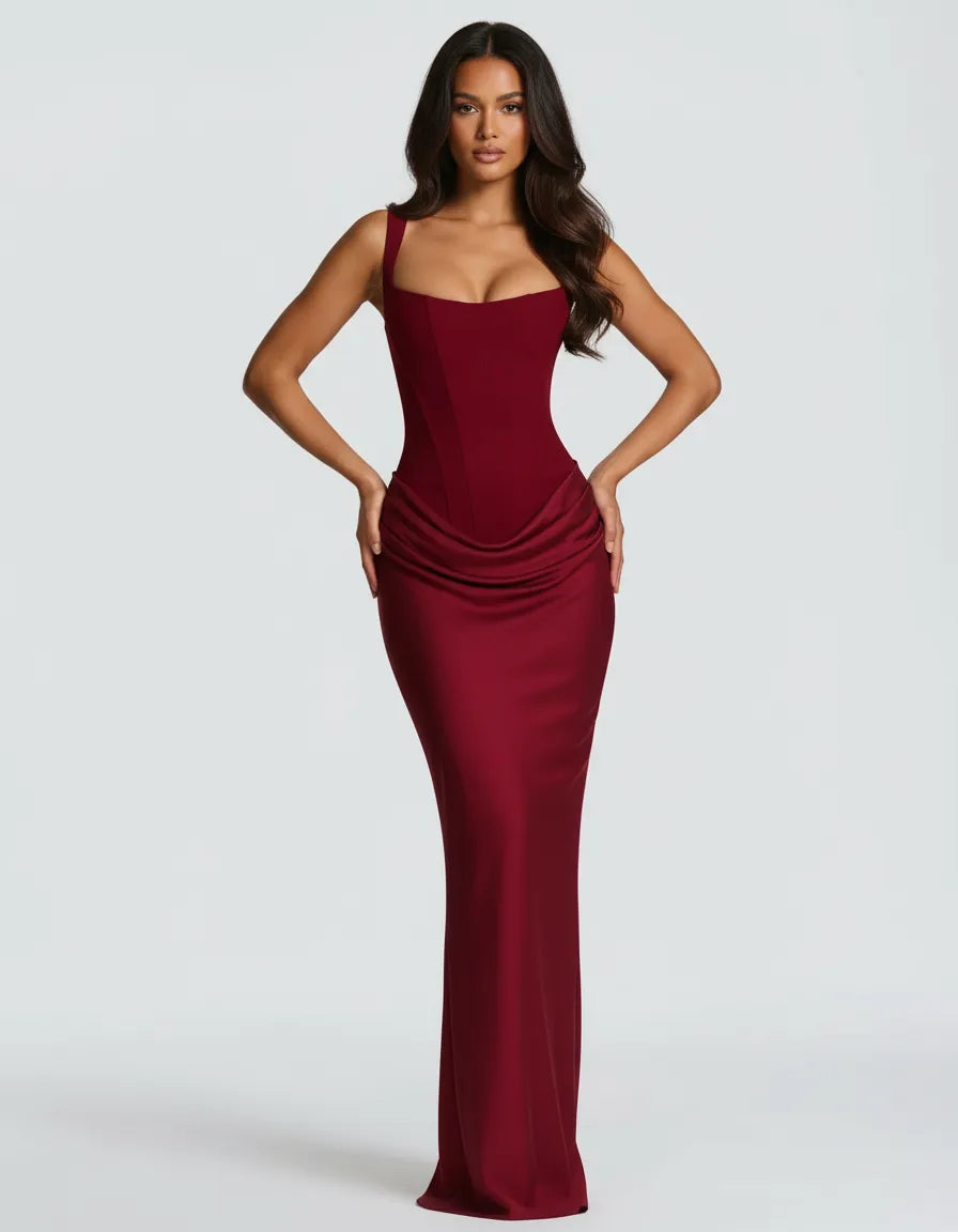 Chic sculpted midi dress, a versatile piece for women's spring & autumn elegant outfits.