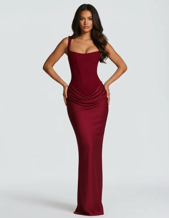 Chic sculpted midi dress, a versatile piece for women's spring & autumn elegant outfits.