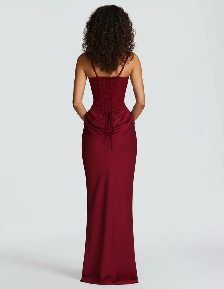 Sculpted midi dress, sophisticated women's fashion for chic party and versatile occasion wear.