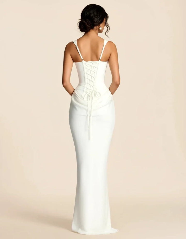 Chic sculpted midi dress for women, perfect for modern parties & feminine autumn fashion.