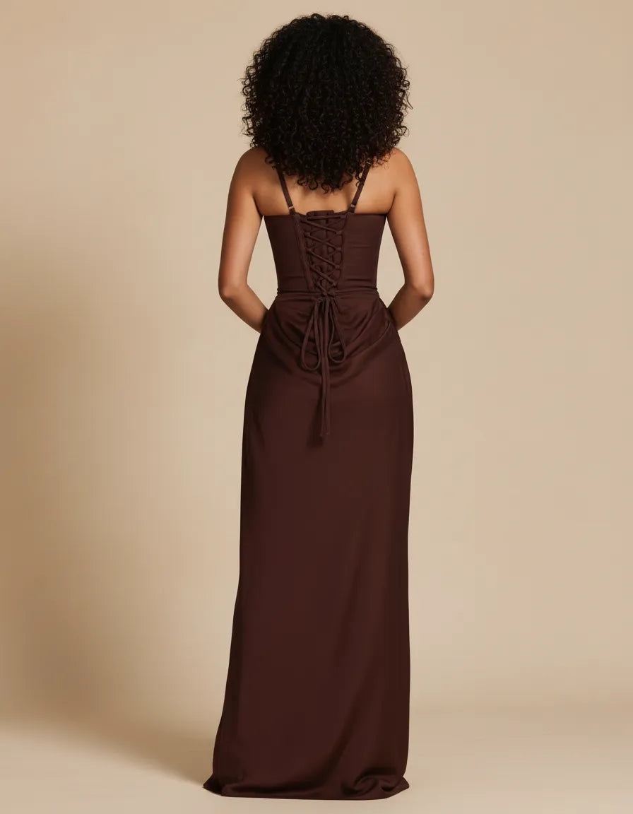 Flattering sculpted midi dress, women's elegant fashion for versatile spring & autumn events.