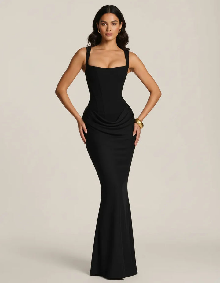 Sophisticated sculpted midi dress for women, elegant fashion for special events and parties.