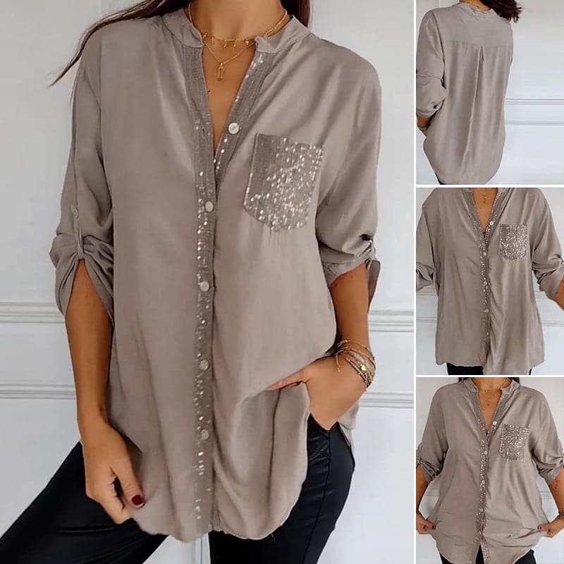 Glamorous women's shirt featuring exquisite sequin accents and a comfortable relaxed fit.