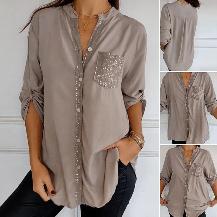 Glamorous women's shirt featuring exquisite sequin accents and a comfortable relaxed fit.