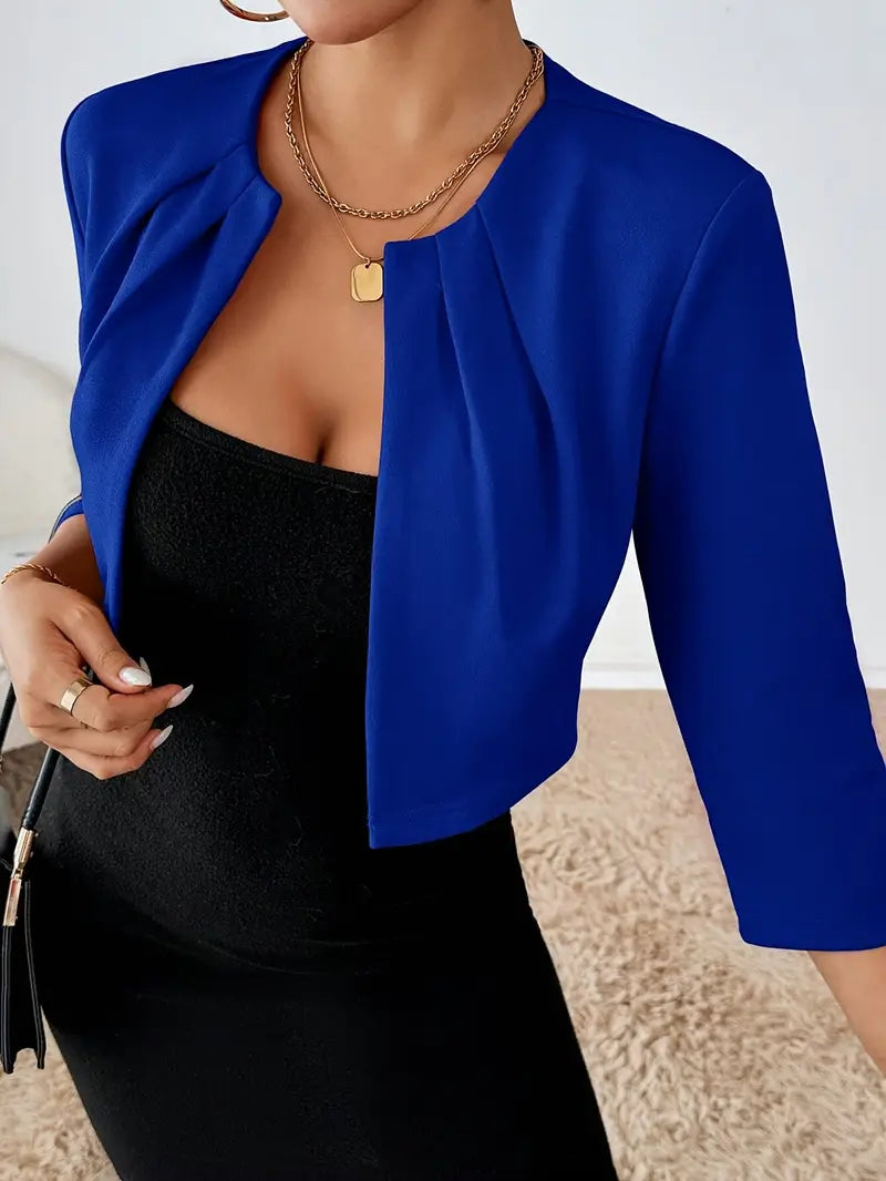 Professional women's black short blazer, an elegant jacket for versatile office wear & business casual.