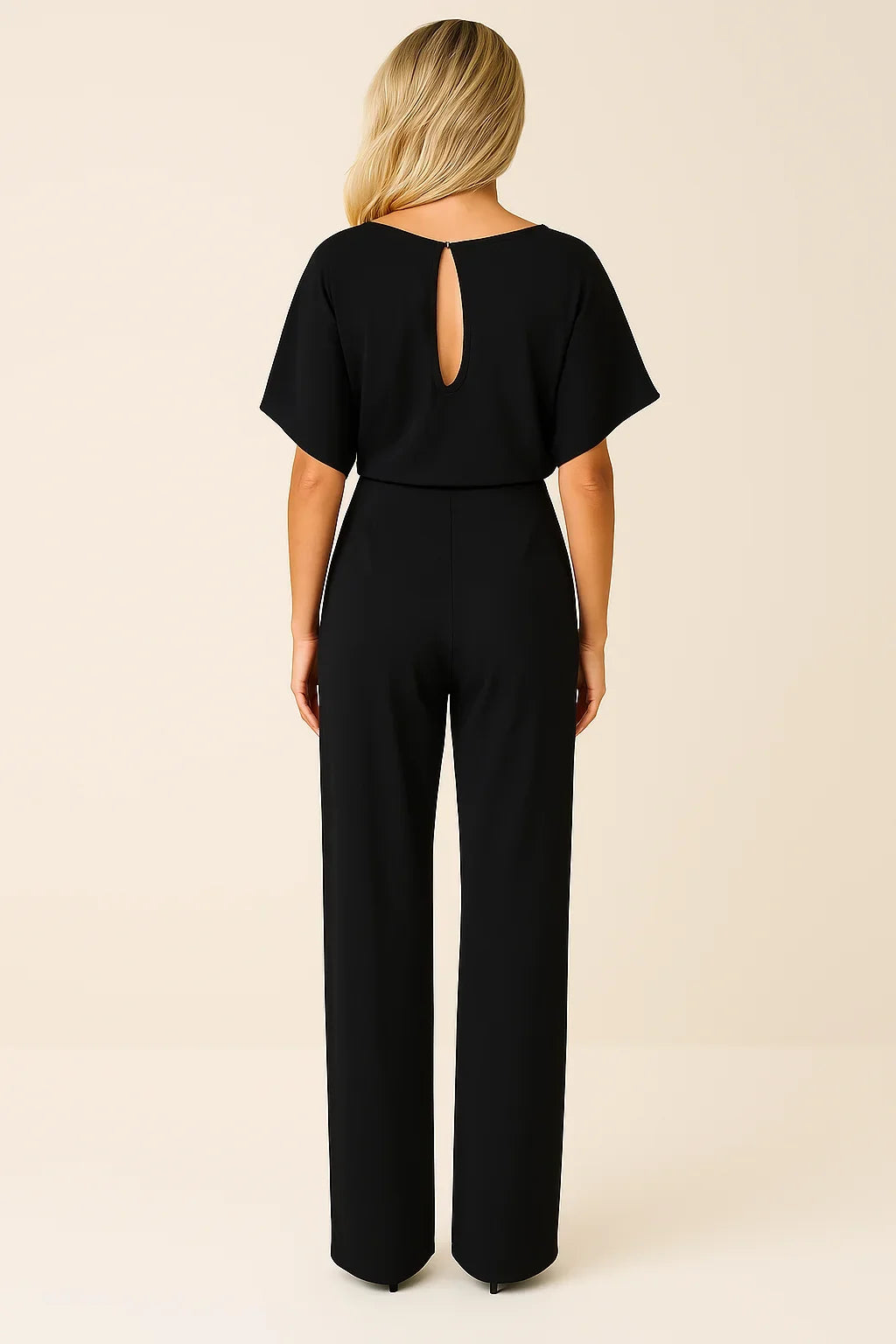 Chic women's wide leg jumpsuit with short sleeves & tie waist. Comfortable & stylish for any occasion.