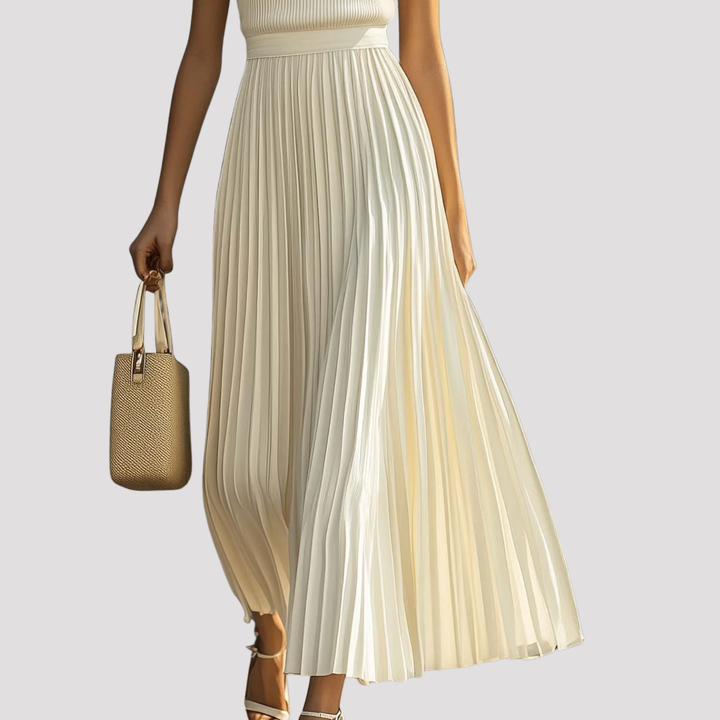 Flattering women's sleeveless maxi dress with elegant pleats, ideal for stylish summer and party wear.
