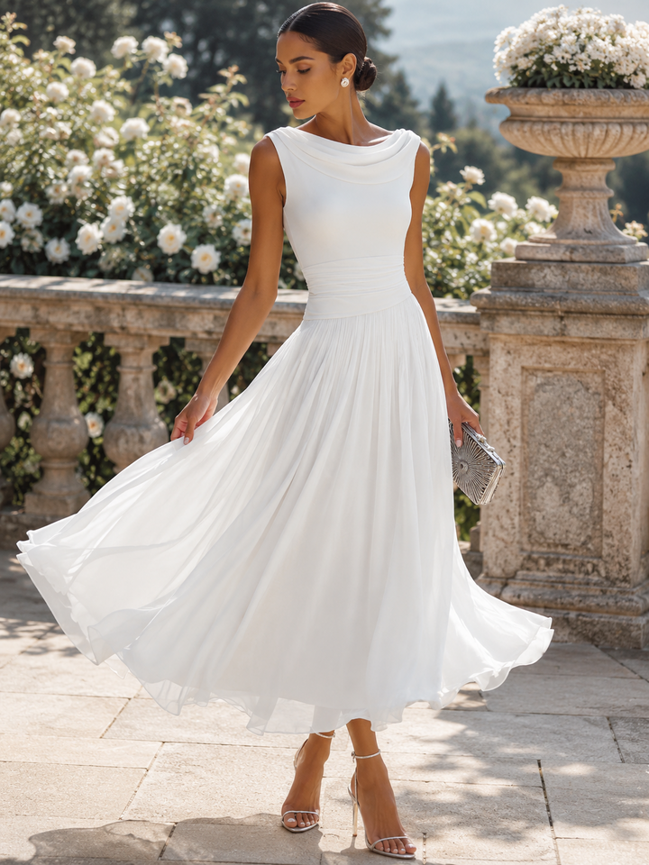 Stylish women's midi dress with a flowy silhouette & pleats, perfect for special occasions.