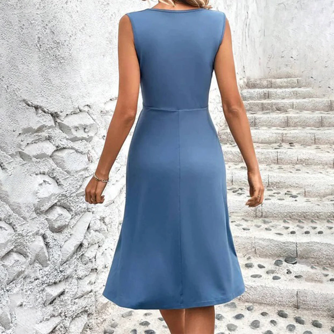 Fashionable women's day to night ruched midi dress, work and party ready