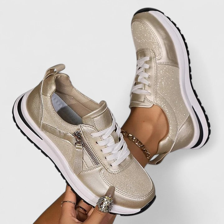 Comfortable women's slip-on sneakers featuring arch support & non-slip sole, ideal for all-day wear.