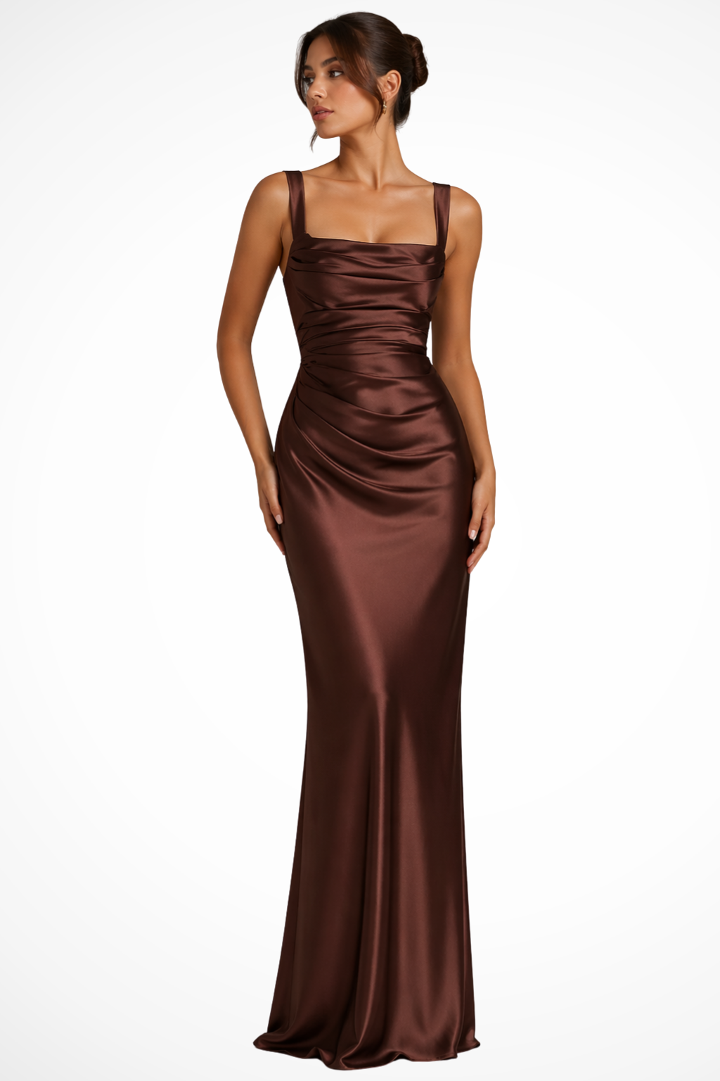 Elegant women's square neck maxi dress featuring a unique scarf detail, suitable for cocktail parties.