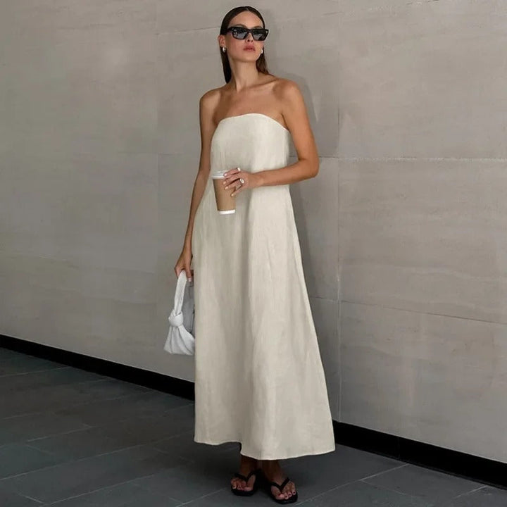 Beautiful women's strapless maxi dress, designed for effortless summer elegance and comfortable holiday wear.
