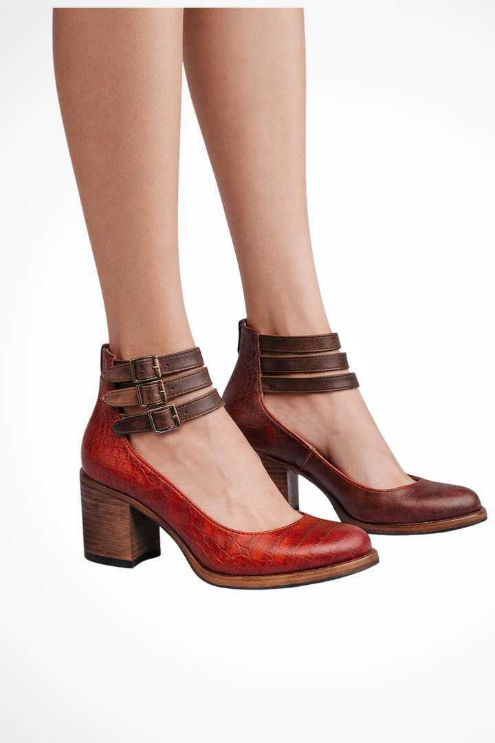 Women's elegant footwear, strappy ankle strap block heels, ideal for spring fashion.