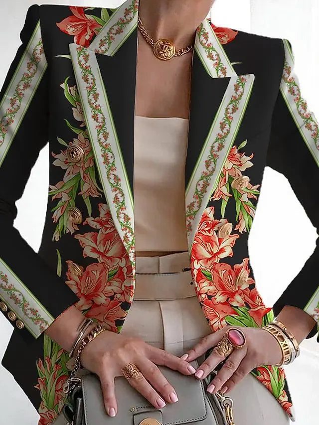 Women's elegant stretch blazer in black, tailored fit for chic workwear.