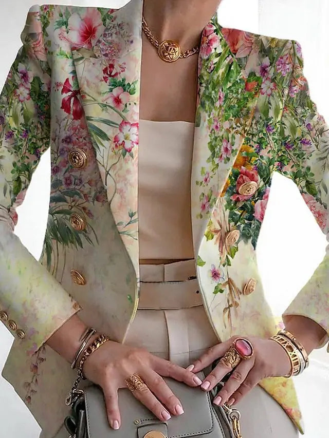 Back view of the versatile women's fashion stretch blazer, showing elegant drape.