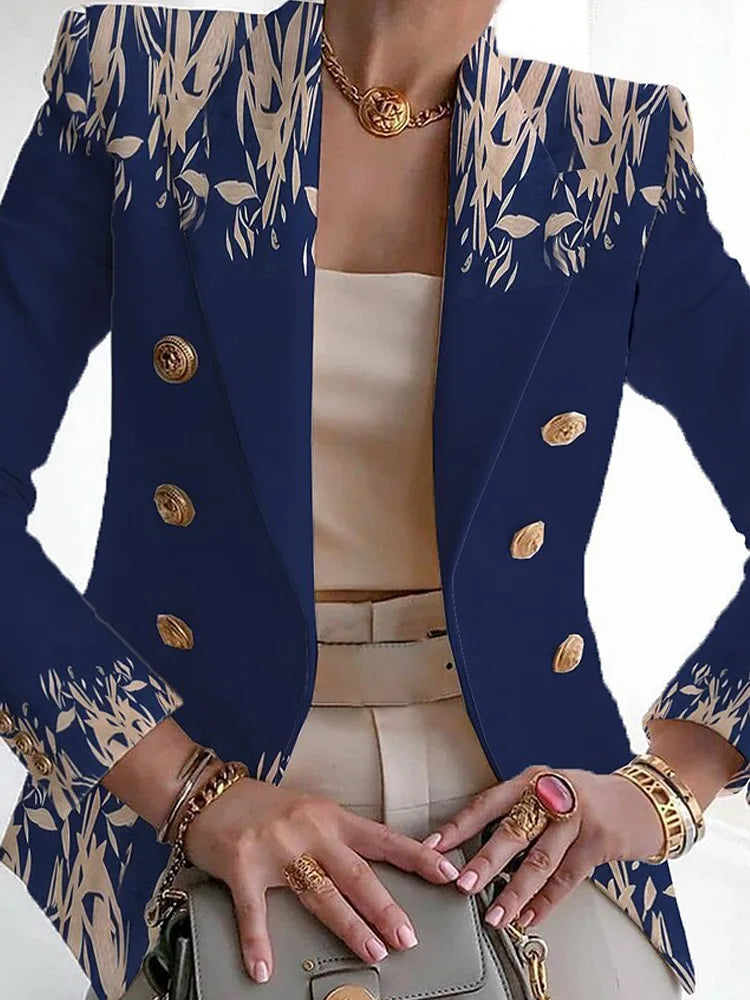 Side profile of the chic women's blazer, highlighting its flattering silhouette.