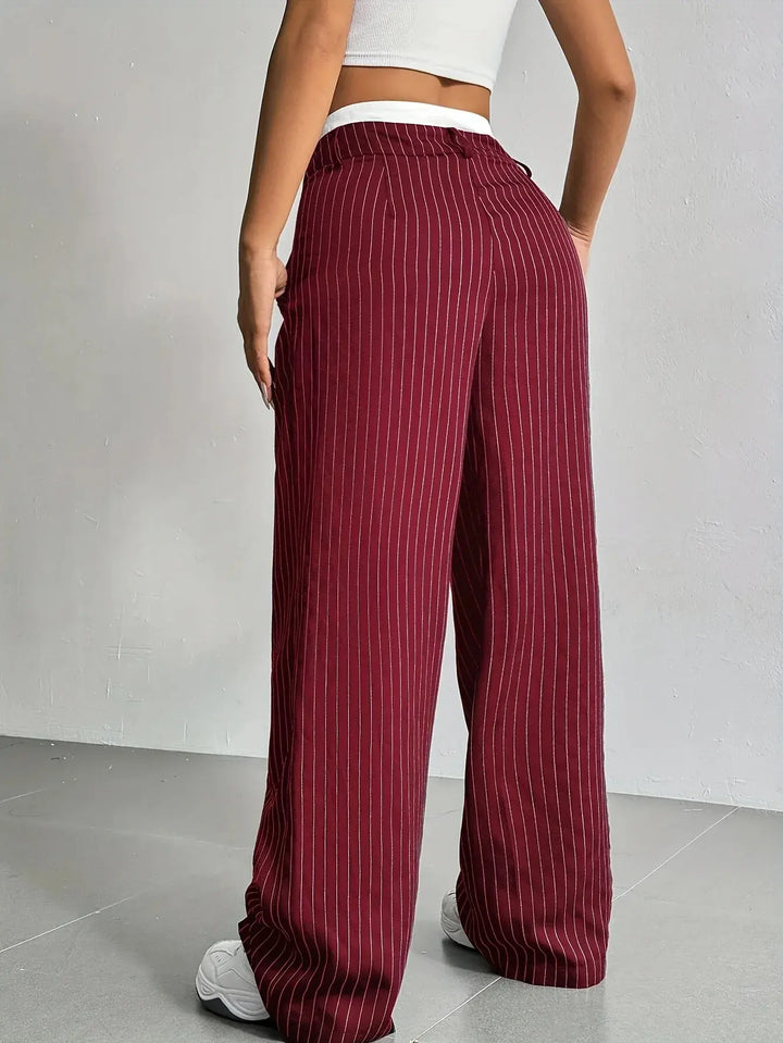 Striped wide leg high-waisted pants for women. Elegant, comfortable, and versatile for any season.