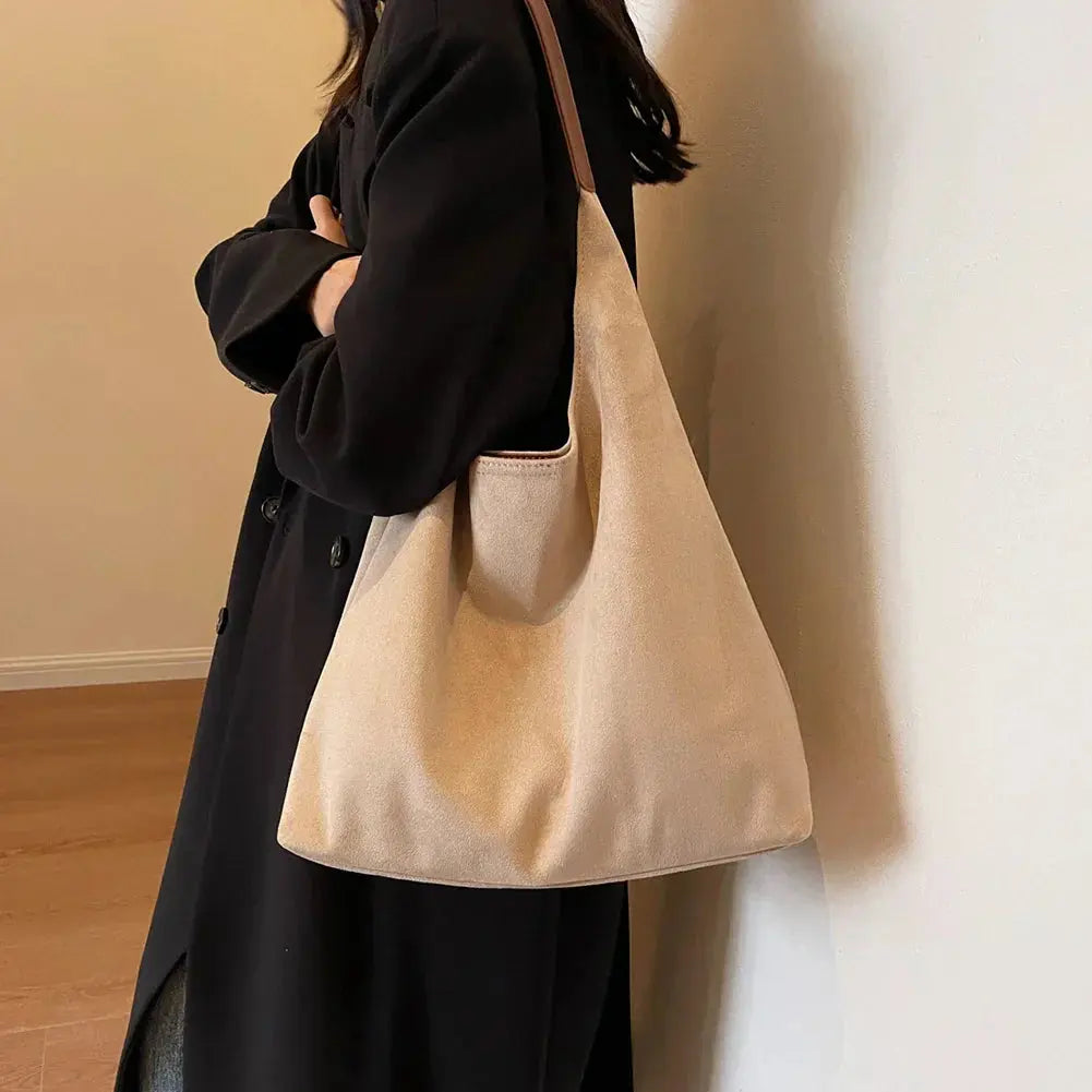 Soft suede women's shoulder tote bag, ideal for daily use and chic style.