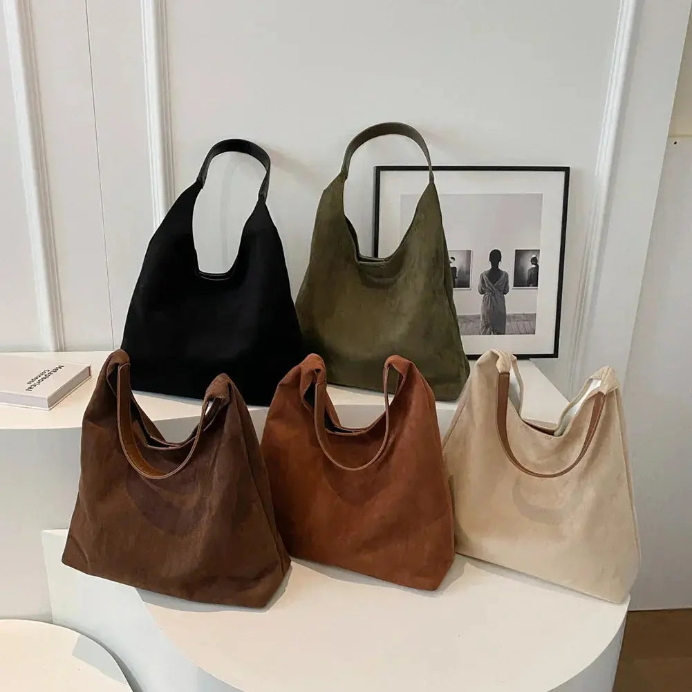 Premium suede women's shoulder tote bag, an elegant and versatile fashion accessory.