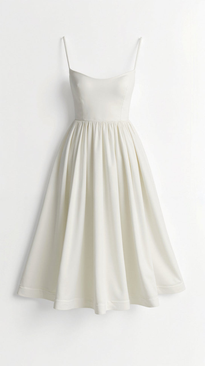 Flowy women's summer midi dress with a flattering sweetheart neck & delicate thin straps.