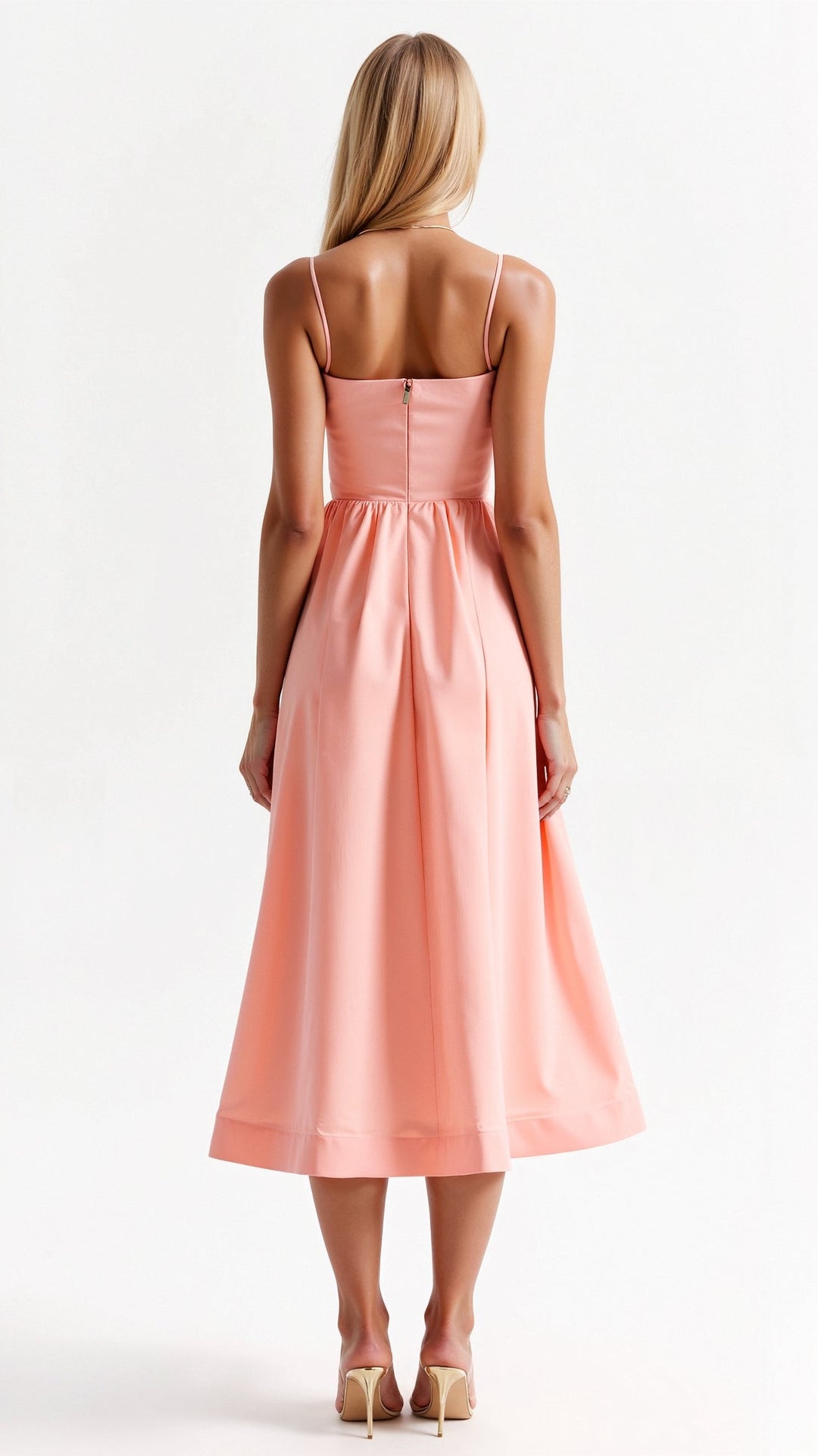 Chic women's midi dress for parties; sweetheart neck, thin straps, & a flowy, elegant design.