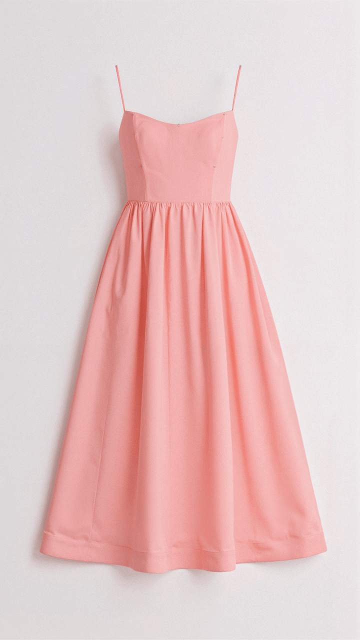 Women's sophisticated cocktail midi dress with a sweetheart neckline & delicate spaghetti straps.